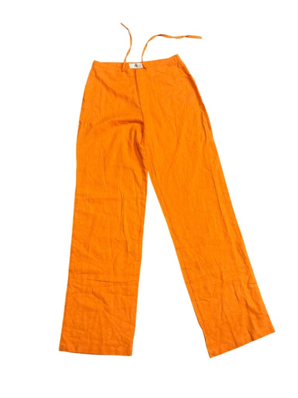 MNG Orange 100% Linen High-Waisted Wide Resort Beach Pants Tie Waist M Boho
